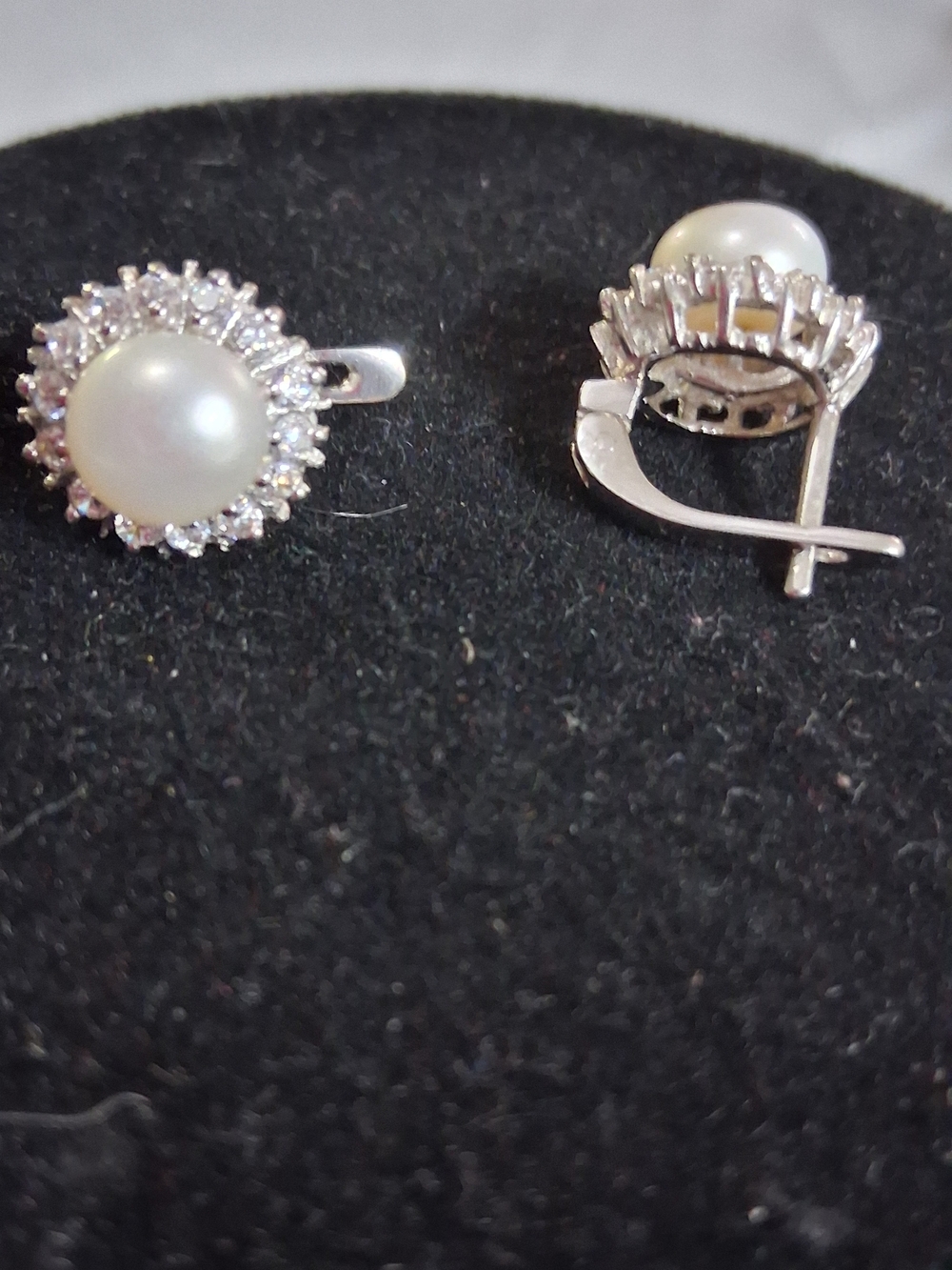 Classic Pearl Halo Earrings in White with Silver Accent